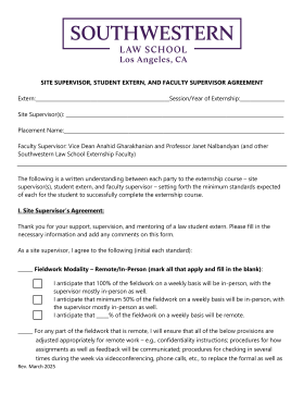 Southwestern Externship Agreement Front Page