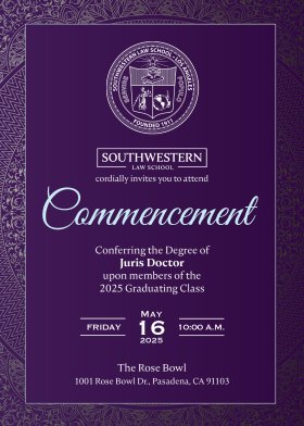 2025 SWLAW Commencement J.D. Invitations Front Page